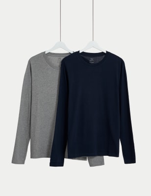 

Mens M&S Collection 2pk Pure Cotton Long Sleeve T-Shirts - Grey Mix, Grey Mix