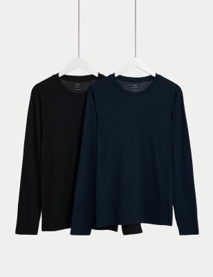 

Mens M&S Collection 2pk Pure Cotton Long Sleeve T-Shirts - Black, Black