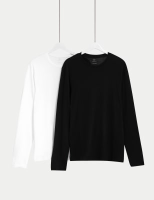

Mens M&S Collection 2er-Pack Langarm-T-Shirts aus reiner Baumwolle - Black Mix, Black Mix