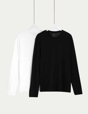 

Mens M&S Collection 2pk Pure Cotton Long Sleeve T-Shirts, Black Mix