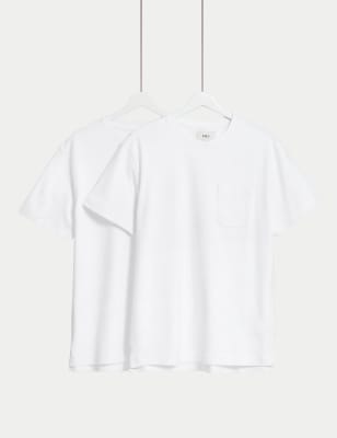 

Mens M&S Collection 2er-Pack mittelschwere T-Shirts aus reiner Baumwolle mit Rundhalsausschnitt - White, White