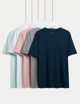 

Mens M&S Collection 5pk Pure Cotton Crew Neck T-Shirts, Colour Mix