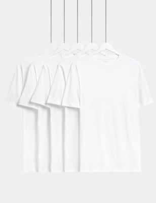 

Mens M&S Collection 5pk Pure Cotton Crew Neck T-Shirts - White, White