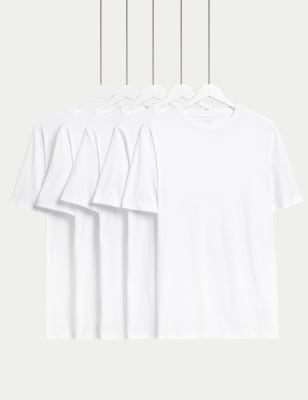 

Mens M&S Collection 5pk Pure Cotton Crew Neck T-Shirts, White