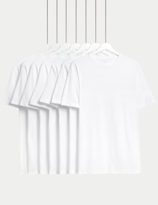 

Mens M&S Collection 7pk Pure Cotton Crew Neck T-Shirts - White, White