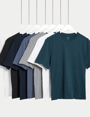 

Mens M&S Collection 7er-Pack T-Shirts aus reiner Baumwolle mit Rundhalsausschnitt - White Mix, White Mix