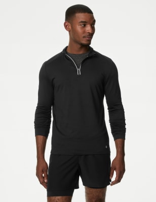 

Mens Goodmove Half Zip Funnel Neck Long Sleeve Top - Black, Black