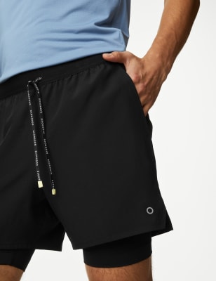 

Mens Goodmove Shorts mit zwei Materialschichten, Reißverschlusstasche und Kordelzug - Black, Black