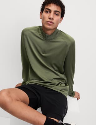 

Mens Goodmove Funnel Neck Half Zip Top - Pine Green, Pine Green