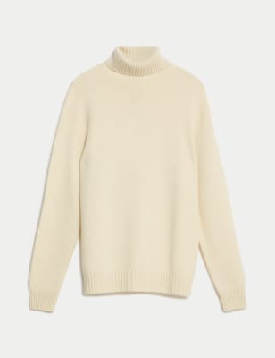 

JAEGER Mens Pure Undyed Cashmere Roll Neck Jumper - Ecru, Ecru