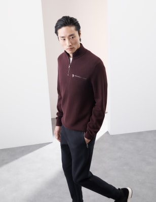 

Mens Autograph Cotton Rich Funnel Neck Half Zip Jumper - Raisin, Raisin