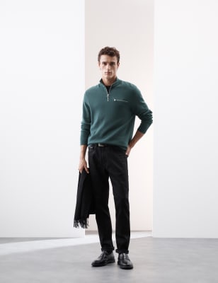 

Mens Autograph Cotton Rich Funnel Neck Half Zip Jumper - Petrol Green, Petrol Green