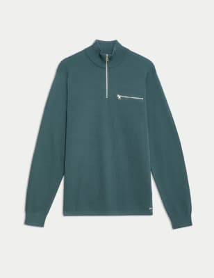 

Mens Autograph Cotton Rich Funnel Neck Half Zip Jumper - Petrol Green, Petrol Green