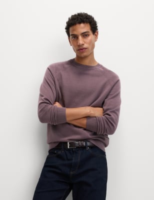 

Mens M&S Collection Pure Cotton Crew Neck Jumper - Dusted Plum, Dusted Plum