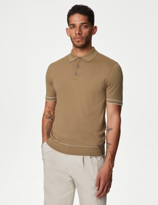 

Mens Autograph Silk Cotton Knitted Polo Shirt - Fawn, Fawn