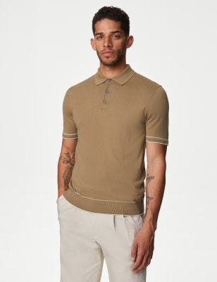 

Mens Autograph Silk Cotton Knitted Polo Shirt, Fawn