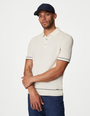 

Mens Autograph Silk Cotton Knitted Polo Shirt - Ivory, Ivory