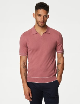 

Mens Autograph Silk Cotton Knitted Polo Shirt - Dusky Rose, Dusky Rose