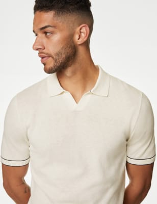 

Mens Autograph Silk Cotton Knitted Polo Shirt - Ivory, Ivory