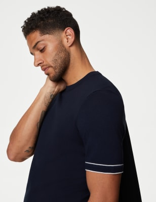 

Mens Autograph Silk Cotton Crew Neck Knitted T-Shirt - Dark Navy, Dark Navy