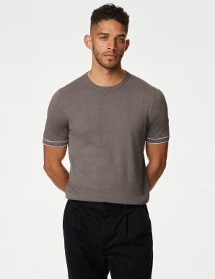 

Mens Autograph Silk Cotton Crew Neck Knitted T-Shirt - Taupe, Taupe