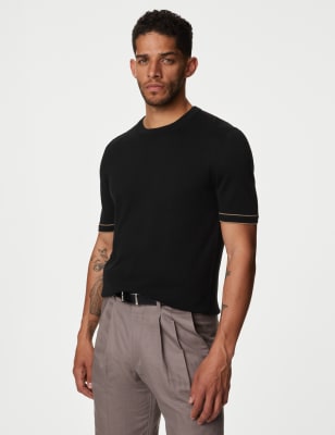 

Autograph Camiseta de punto de escote cerrado de algodón de sedaMens - Black, Black