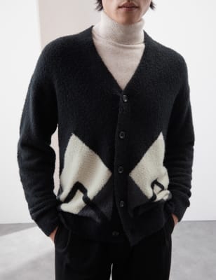 

Mens Autograph Merino Wool Rich Boucle Cardigan - Black Mix, Black Mix