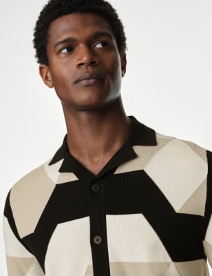 

Mens Autograph Cotton Rich Geometric Knitted Polo Shirt - Black Mix, Black Mix