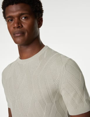 

Mens Autograph Cotton Rich Textured Knitted T-Shirt - Stone, Stone