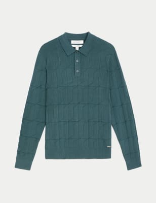 

Mens Autograph Cotton Modal Textured Knitted Polo Shirt - Petrol Green, Petrol Green