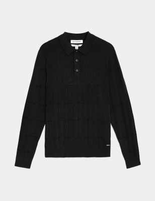 

Mens Autograph Cotton Modal Textured Knitted Polo Shirt - Black, Black