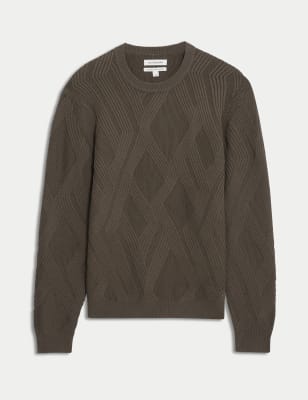 

Mens Autograph Cotton Modal Blend Textured Knitted Jumper - Medium Brown, Medium Brown