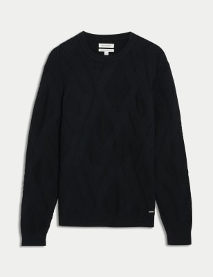 

Mens Autograph Cotton Modal Blend Textured Knitted Jumper - Black, Black