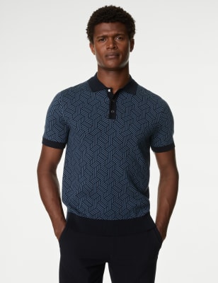 

Mens Autograph Cotton Modal Zip Up Knitted Polo Shirt - Blue Mix, Blue Mix