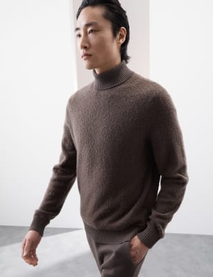 

Mens Autograph Merino Wool Rich Bouclé Roll Neck Jumper - Medium Brown, Medium Brown