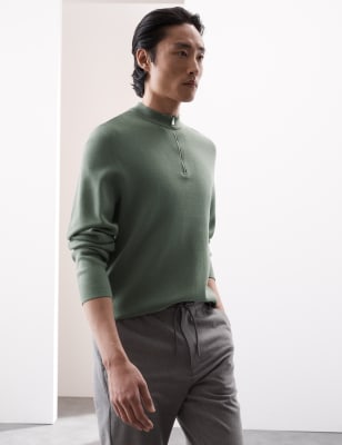 

Mens Autograph Half Zip Mock Neck Jumper - Smokey Green, Smokey Green