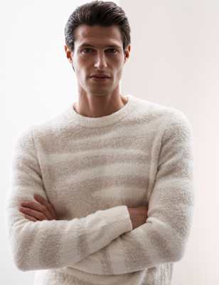 

Mens Autograph Merino Wool Rich Patterned Jumper - Stone Mix, Stone Mix