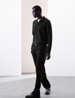 

Mens Autograph Cotton Rich Open Neck Knitted Polo Shirt - Black, Black