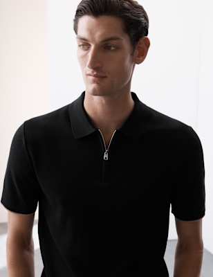 

Mens Autograph Mercerised Cotton Performance Knitted Polo, Black