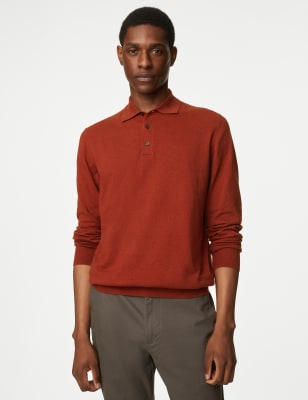 

Mens M&S Collection Cotton Rich Tipped Knitted Polo Shirt - Paprika, Paprika