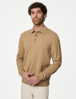 

M&S Collection Polo de algodón de punto con ribeteMens - Medium Beige, Medium Beige