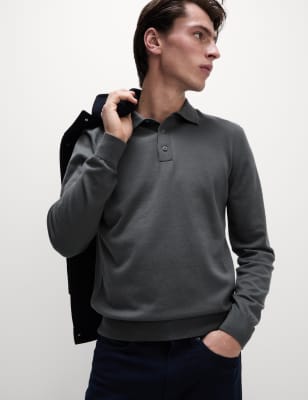 

Mens M&S Collection Cotton Rich Knitted Polo Shirt - Dark Grey, Dark Grey