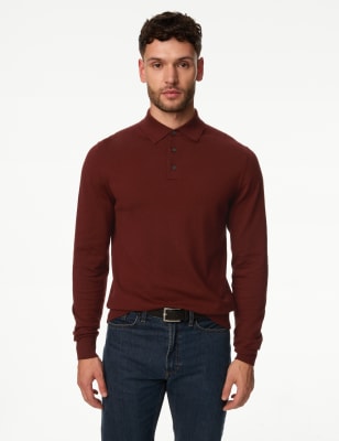 

Mens M&S Collection Cotton Rich Tipped Knitted Polo Shirt - Claret, Claret