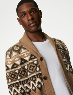 

Mens M&S Collection Cotton Blend Fair Isle Cardigan - Neutral, Neutral