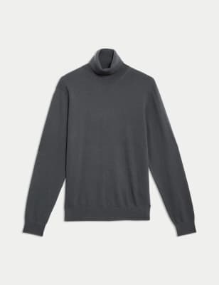 

Mens M&S Collection Cotton Rich Roll Neck Jumper with Wool - Dark Pewter, Dark Pewter