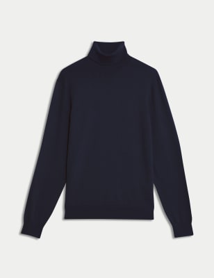 

Mens M&S Collection Cotton Rich Roll Neck Jumper with Wool - Navy, Navy