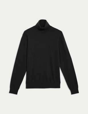 

Mens M&S Collection Cotton Rich Roll Neck Jumper with Wool - Black, Black