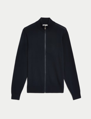 

M&S Collection Jersey de algodón con cuello chimenea y cremalleraMens - Dark Navy, Dark Navy