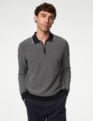 

Mens M&S Collection Strick-Poloshirt mit hohem Baumwollanteil und Strukturmuster - Dark Navy, Dark Navy