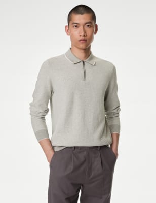 

Mens M&S Collection Strick-Poloshirt mit hohem Baumwollanteil und Strukturmuster - Light Grey, Light Grey